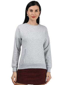 Monte Carlo - Women Grey Cotton Blend Solid Sweatshirt
