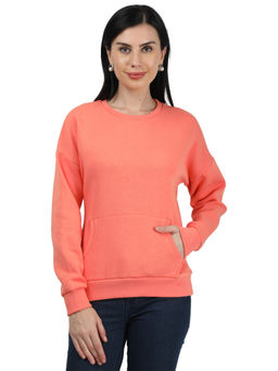Monte Carlo - Women Orange Cotton Blend Solid Sweatshirt