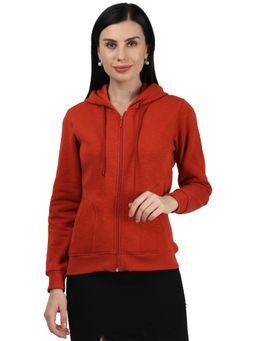 Monte Carlo - Women Red Cotton Blend Solid Sweatshirt