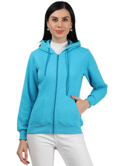 Monte Carlo - Women Blue Cotton Blend Solid Sweatshirt