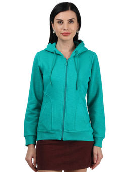 Monte Carlo - Women Green Cotton Blend Solid Sweatshirt