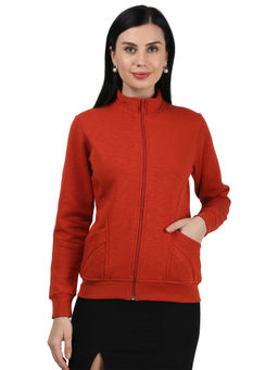 Monte Carlo - Women Red Cotton Blend Solid Sweatshirt