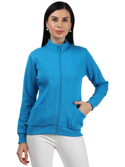 Monte Carlo - Women Blue Cotton Blend Solid Sweatshirt
