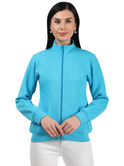 Monte Carlo - Women Blue Cotton Blend Solid Sweatshirt