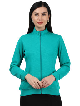 Monte Carlo - Women Green Cotton Blend Solid Sweatshirt