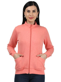 Monte Carlo - Women Peach Cotton Blend Solid Sweatshirt