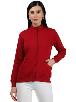 Monte Carlo - Women Red Cotton Blend Solid Sweatshirt