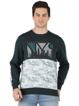 Monte Carlo - Men Green Cotton Blend Printed Sweatshirt