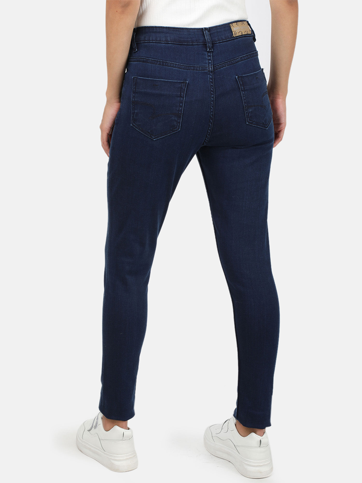 Blue Solid Cotton Blend Denim 