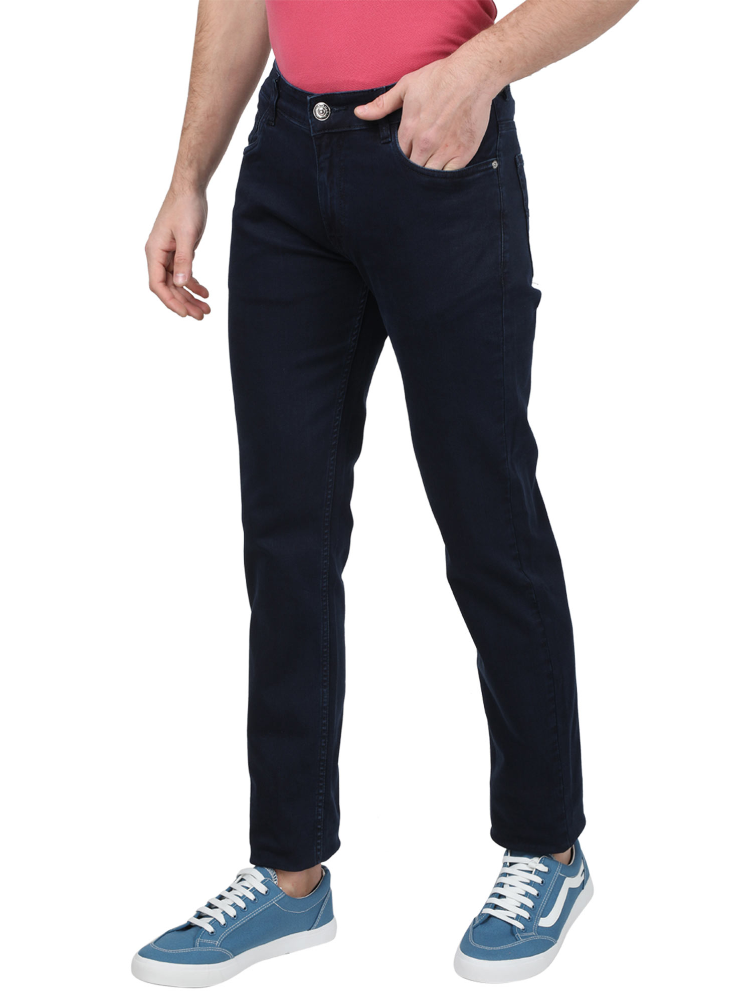 Buy Monte Carlo Blue Solid Cotton Blend 