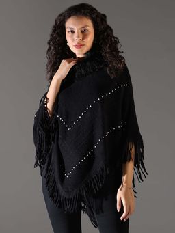 SHOWOFFFF - Women's Black Solid Longline Poncho