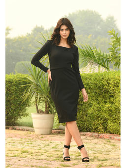 Exude - Pinnacle Padded Shoulder Sheath Dress - Black