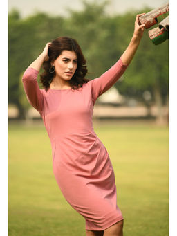 Exude - Apex Side Pleat Sheath Dress - Watermelon Pink