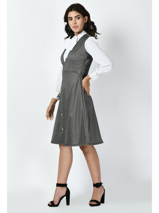 Buy Exude Vertex Tie-up Pinafore Dress - Charcoal Black Online