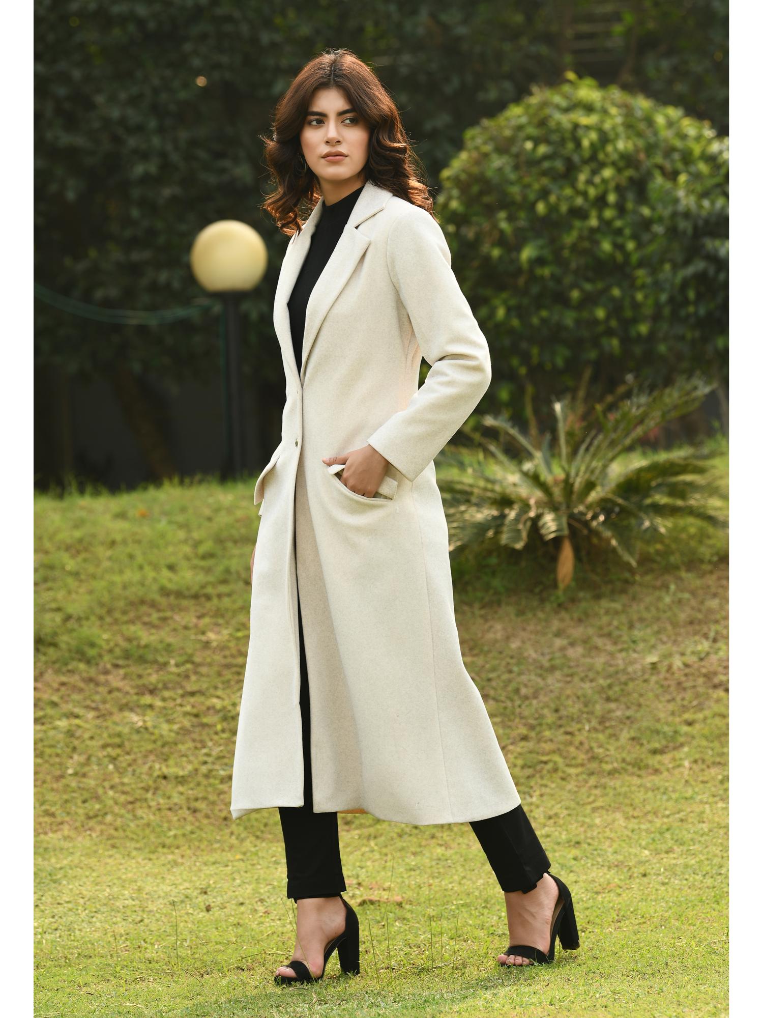 Buy Exude Determination Wool Blend Long Coat - Off White Online