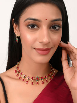 Silvermerc Designs - Gold Plated American Diamond Ethnic Jewellery Set for Women