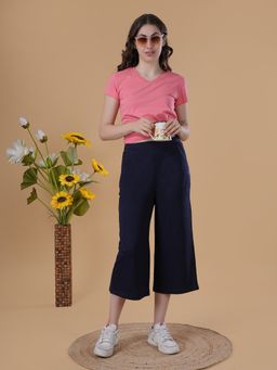 She N She - Blue Knit Wide-Leg Capri