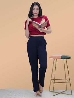She N She - Mid-Rise Knit Mercerized Track Pant Navy Blue