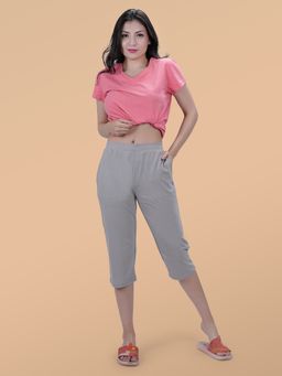She N She - Straight Fit Capri Pants Grey