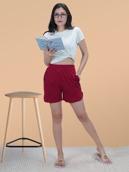She N She - Womens Solid Lounge Shorts Red