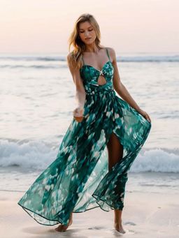 Addery - Emerald Cove Cutout One-Piece Swimsuit With Skirt