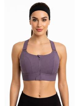 BRACHY - Women Plus Size Front Zip High Impact Adjustable Straps Sport Bra Purple