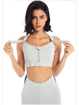 BRACHY - Women Plus Size Front Zip High Impact Adjustable Straps Sport Bra Grey