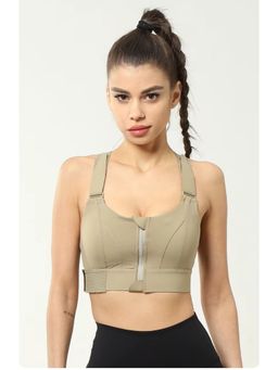 BRACHY - Women Plus Size Front Zip High Impact Adjustable Straps Sport Bra Green