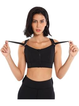 BRACHY - Women Plus Size Front Zip High Impact Adjustable Straps Sport Bra Black