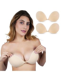 BRACHY - Silicone Adhesive Invisible Sticky Strapless Push Up Plunge Bra Beige (Pack of 2)