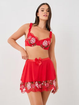 BRACHY - Women Floral Embroidered Ruffle Detail Bra, Skirt And Briefs