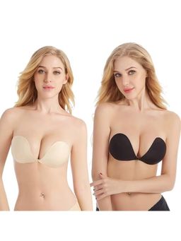 BRACHY - Silicone Adhesive Invisible Sticky Strapless Plunge Bra Multi-Color (Pack of 2)