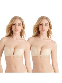BRACHY - Silicone Adhesive Invisible Sticky Strapless Push Up Plunge Bra Beige (Pack of 2)