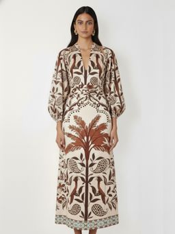 WomanLikeU - Brown Printed Full Sleeve Dress