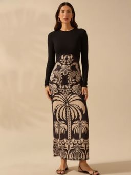 WomanLikeU - Black Full Sleeve Stretchable Maxi Dress