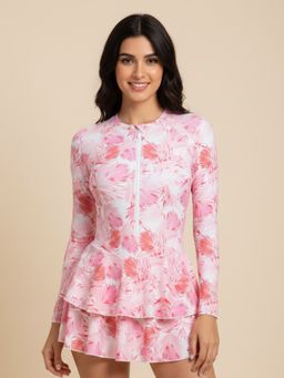 WomanLikeU - Pink Swim Dress With Full Coverage