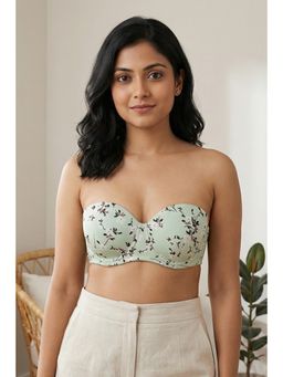 Zivame - Padded Wired 3/4Th Coverage Strapless Bra - Grass Green Floral