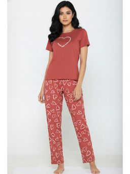 Zivame - Knit Cotton Top And Pyjama- Burnt Brick