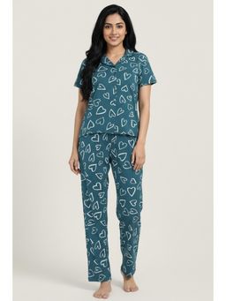 Zivame - Knit Cotton Shirt And Pyjama- Dragonfly