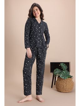 Zivame - Knit Cotton Shirt And Pyjama- Jet Black
