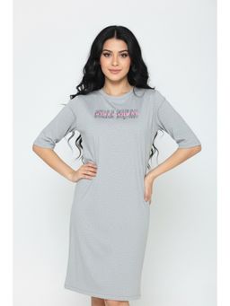 Zivame - Knit Cotton Knee Length Nightdress - Grey Melange