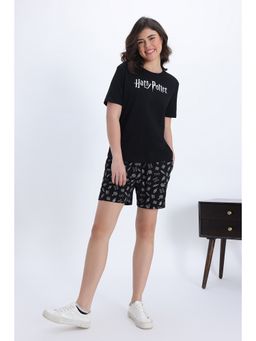 Zivame - Harry Potter Knit Cotton T-Shirt With Shorts - Black Beauty
