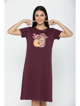 Zivame - Farm Lore Knit Cotton Knee Length Nightdress - Fig Maroon