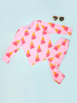 Be Awara - Ice Cream Pattern Full Sleeves Pink T-Shirt & Pajama (Set of 2)