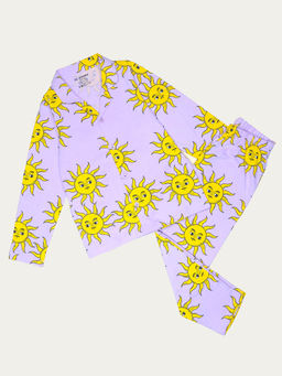 Be Awara - Sun Print Kids Full Sleeves Cotton Purple Shirt and Pajama (Set of 2)
