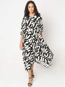 VERO MODA - Black Printed Shirt Dress with Belt (Set of 2)