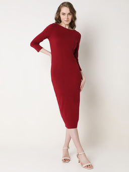 VERO MODA - Dark Red Sheath Midi Dress