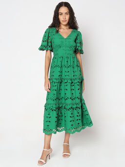VERO MODA - Green Floral Cut-Out Midi Dress