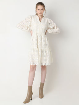 VERO MODA - Beige Floral Cut-Out Mini Dress