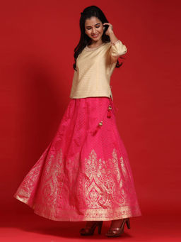 Juniper - Pink Checks Fusion Top With Lehenga (Set of 2)